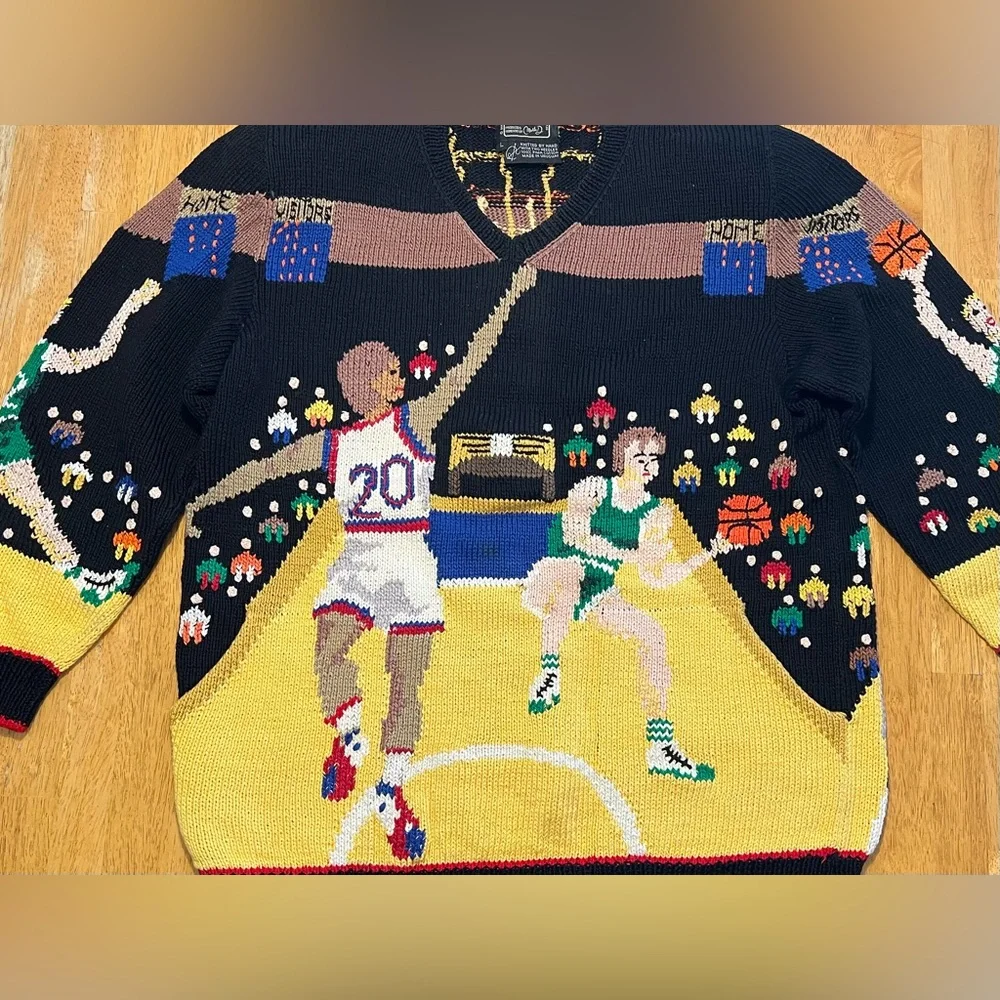 Vintage Berek Marta D Hand Knitted Basketball Sweater - Picture 1 of 5